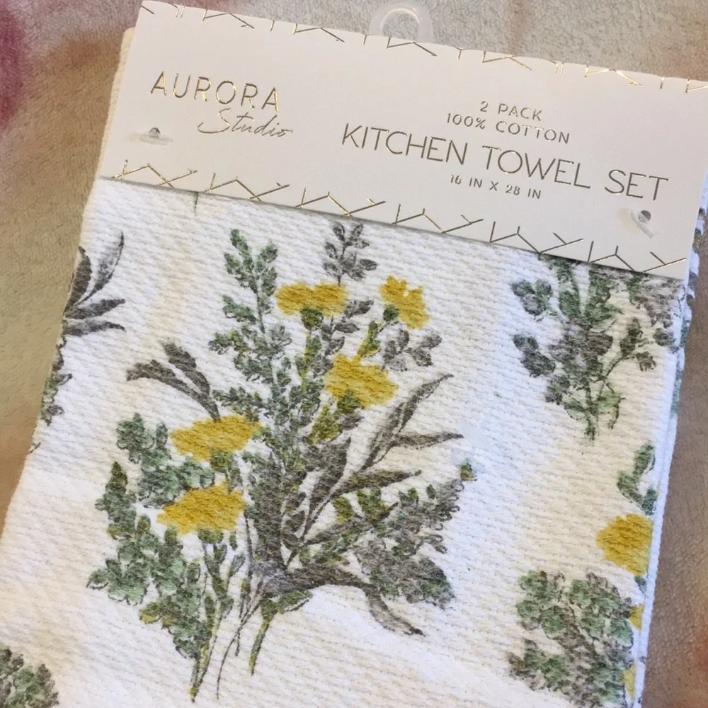 Spring Wild Flowers Farmhouse Kitchen Towels Set of 2 Aurora Studio NWT cotton - Picture 7 of 16